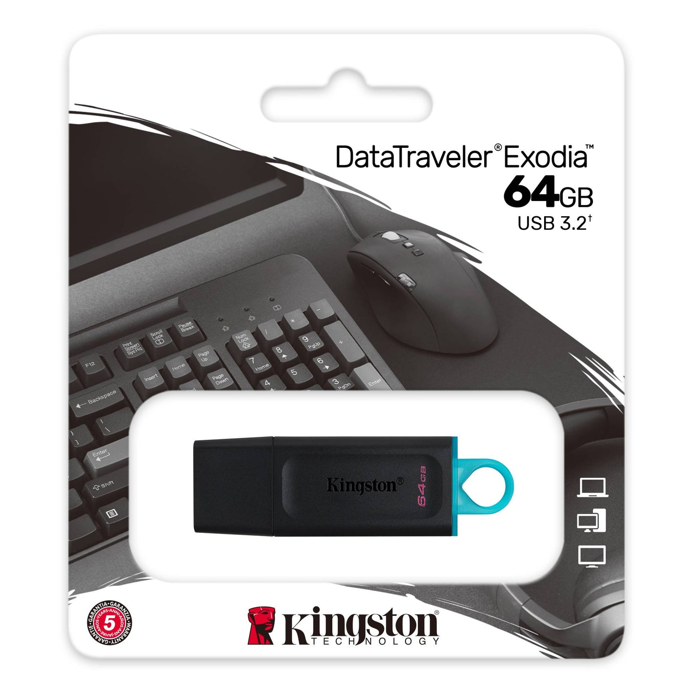 USB Kingston 64GB DataTraveler Exodia USB Flash Drive USB 3.2 Gen 1, Protective Cap