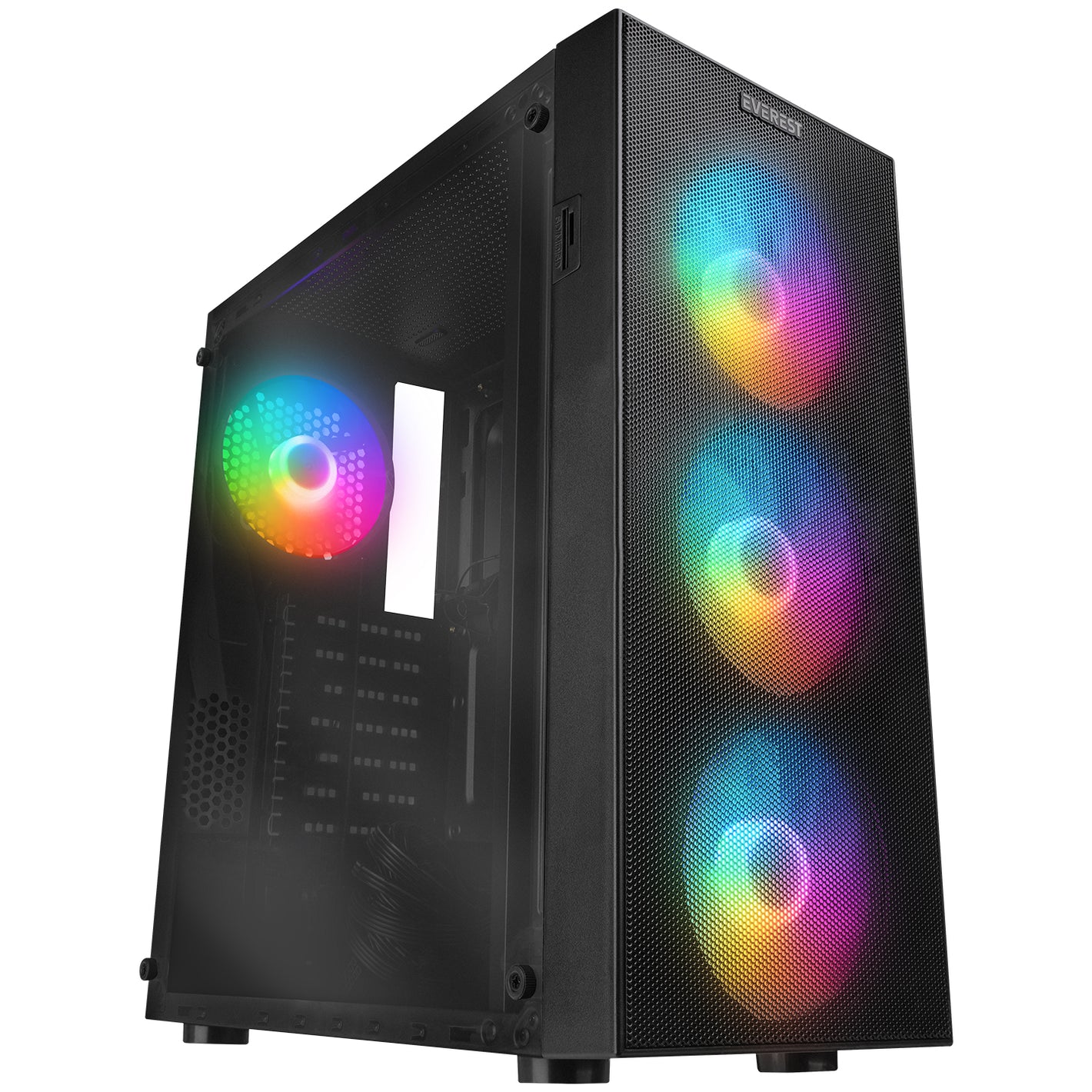 Case Rampage Everest FACED V1 Mesh Tempered Glass ATX Mid-T 4*12cm Fixed Rainbow Fan