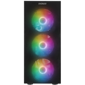 Case Rampage Everest FACED V1 Mesh Tempered Glass ATX Mid-T 4*12cm Fixed Rainbow Fan