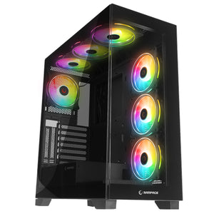 Case Rampage HYDRA V3 BLACK Temperli Glass 7*12cm RGB Fan ATX Mid-T