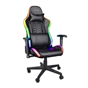 Karrige/Trust Gaming Chair with RGB LED-illuminated Edges GXT 716 Rizza - Ergonomic PC Desk Swivel Chair with 350 Colours and Effects, Full Rotatable Seating, 175° Tiltable Backrest