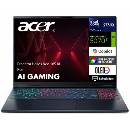 Laptop Acer Predator Helios Neo 16S AI Gaming Laptop 16-inch WQXGA, Intel Ultra 9 275HX, NVIDIA GeForce RTX 5070 Ti 12GB, 64GB DDR5, 4TB PCIe SSD, Black