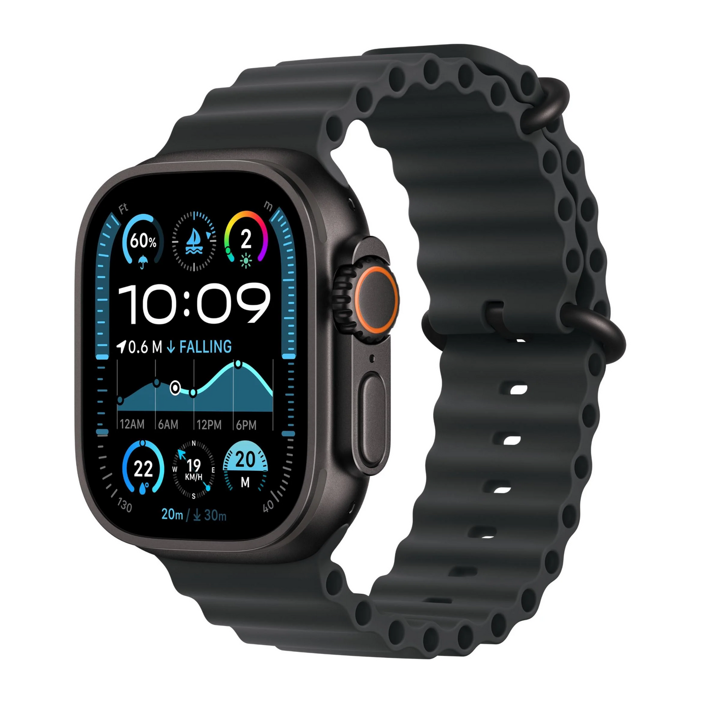 Orë Apple Smartwatch Ultra 2 GPS + Cellular – 49mm Black Titanium Case, Black Ocean Band, Black