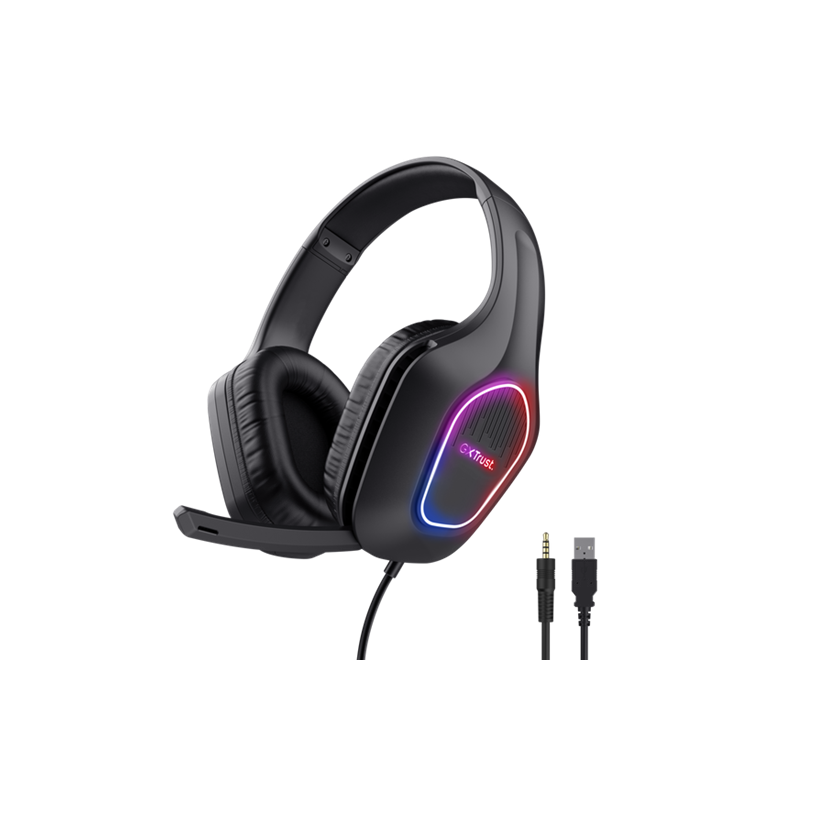 Kufje Trust Gaming GXT 416 Zirox LED, Wired 3.5mm, USB-A, Black