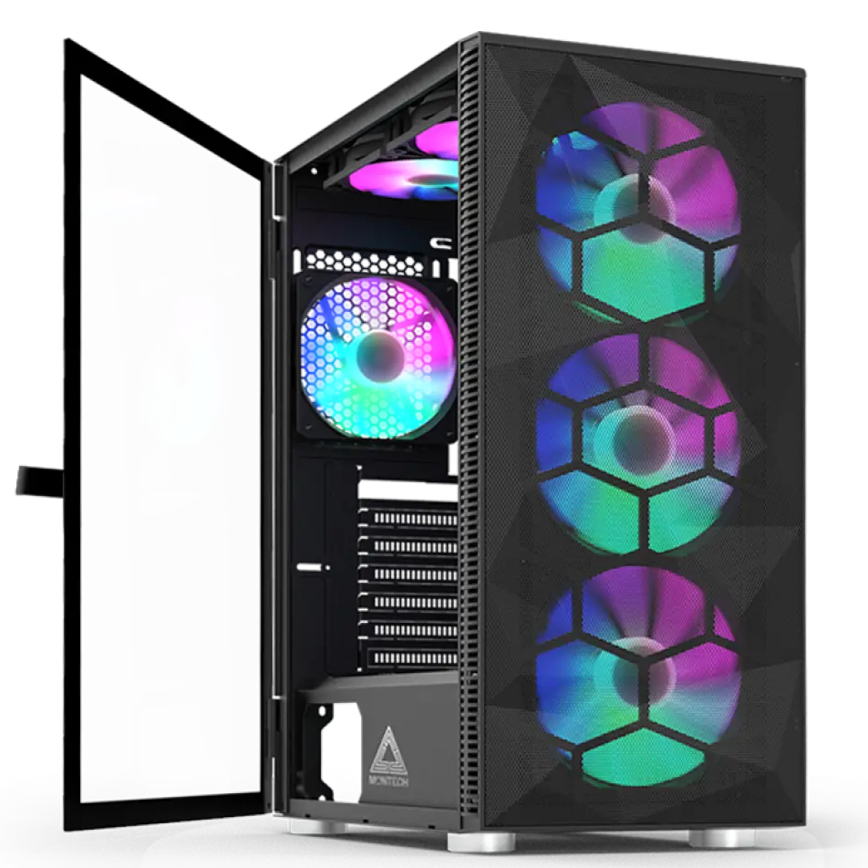 Case Montech Gaming X3 Mesh, 6 Fans, Black
