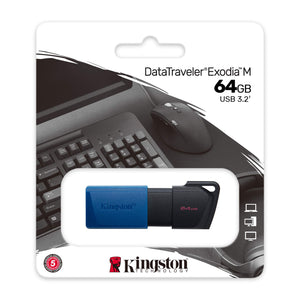 USB Kingston DataTraveler Exodia M DTXM 64 GB USB 3.2 (Gen 1) Type A Flash Drive - Black, Blue